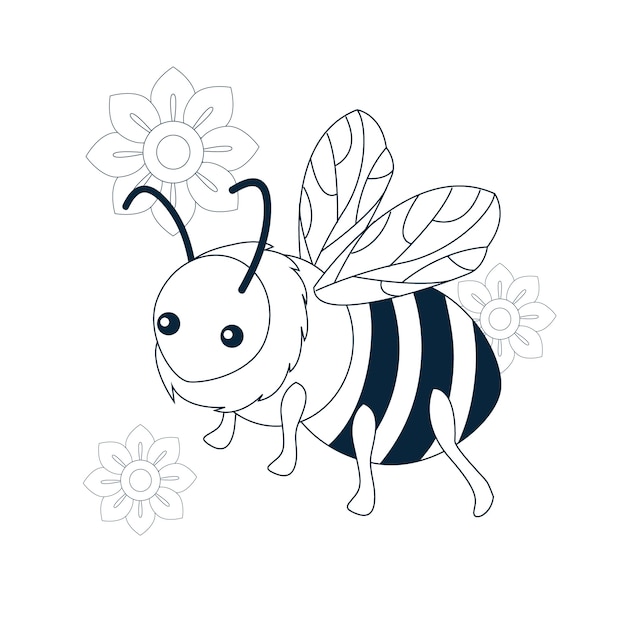 Hand drawn flat design bee outline