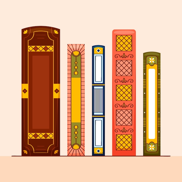 Hand drawn flat design book spine