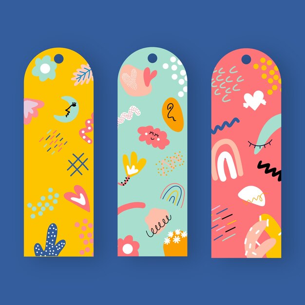 Hand drawn flat design bookmark set