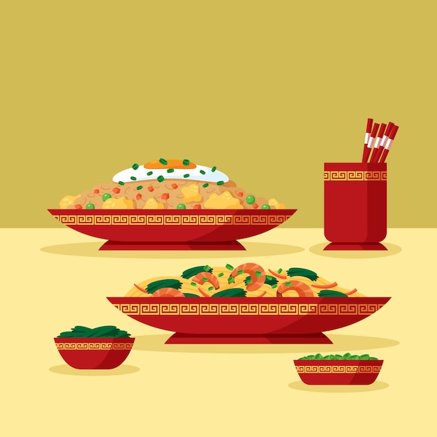 Free Vector hand drawn flat design chinese food illustration