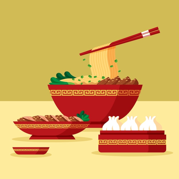 Free Vector hand drawn flat design chinese food illustration