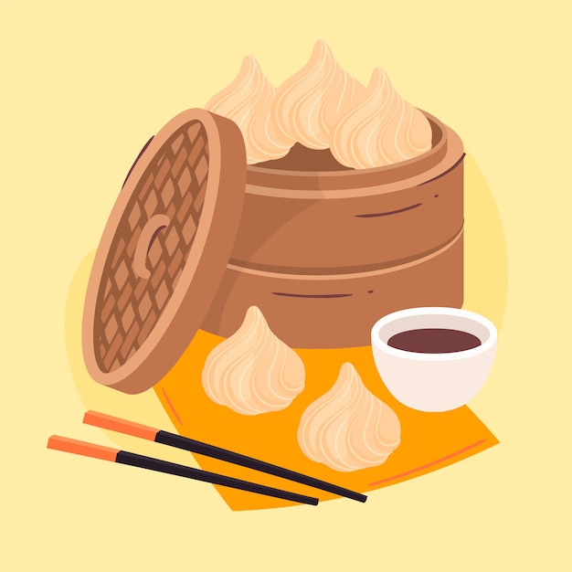 Hand drawn flat design chinese food illustration