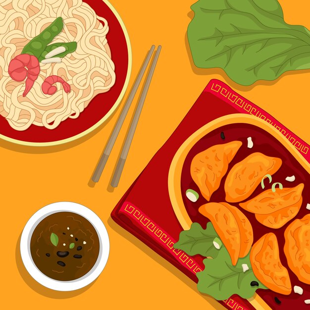 Hand drawn flat design chinese food illustration