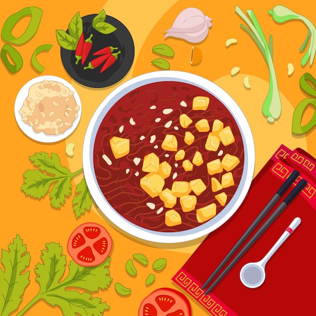 Hand drawn flat design chinese food illustration