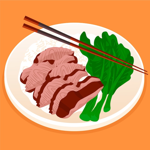 Hand drawn flat design chinese food illustration