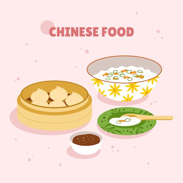 Hand drawn flat design chinese food illustration