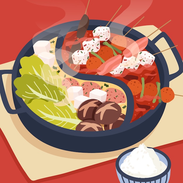 Hand drawn flat design chinese food illustration