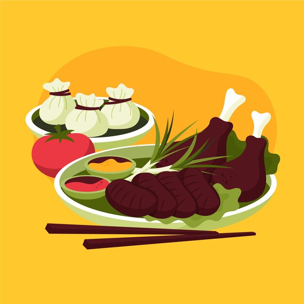 Hand drawn flat design chinese food