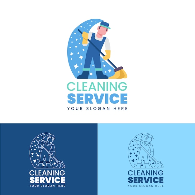 Hand drawn flat design cleaning service logo