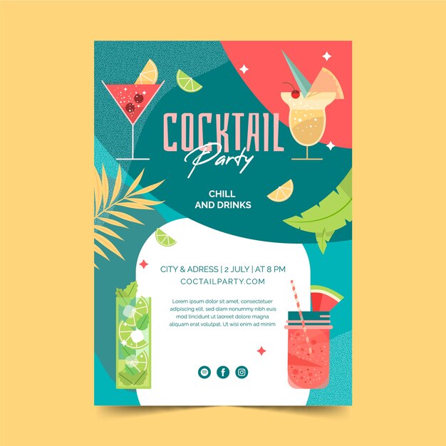 Hand drawn flat design cocktail flyer design