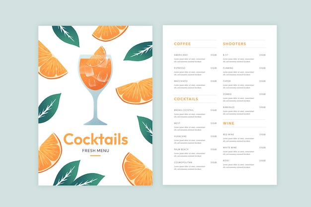 Hand drawn flat design cocktail flyer design