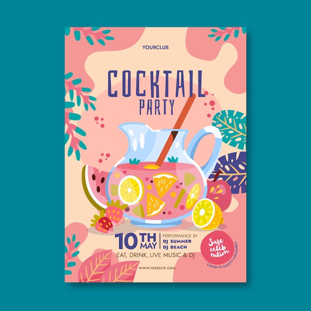 Hand drawn flat design cocktail flyer template