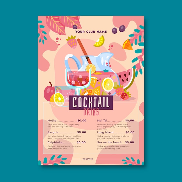 Hand drawn flat design cocktail flyer template