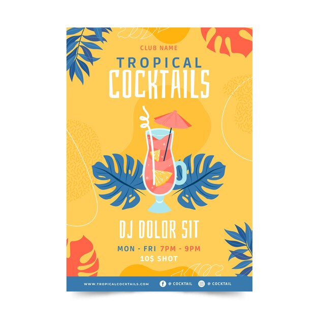 Hand drawn flat design cocktail flyer