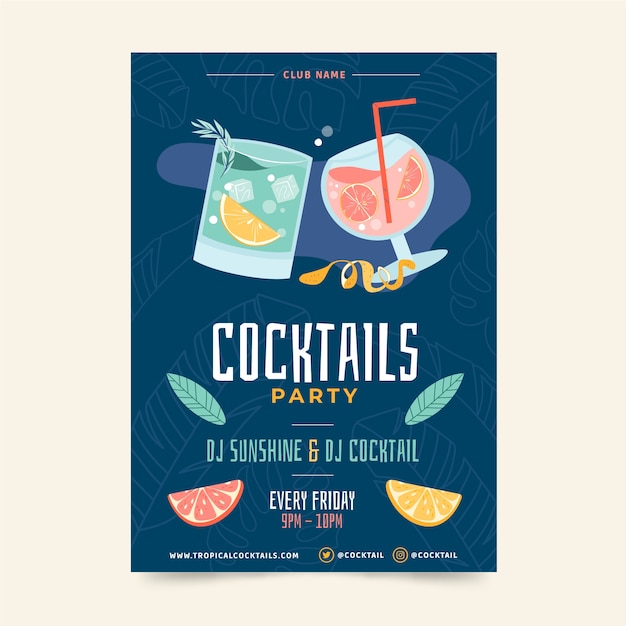 Free Vector hand drawn flat design cocktail flyer