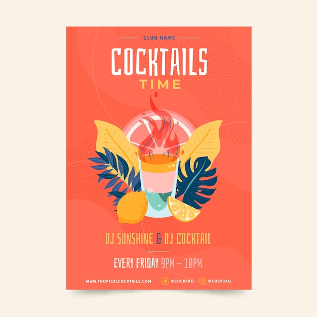 Free Vector hand drawn flat design cocktail flyer