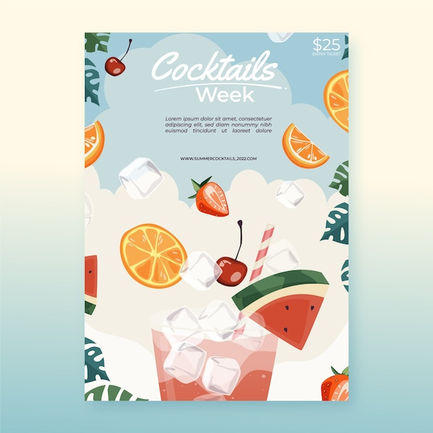 Free Vector hand drawn flat design cocktail flyer