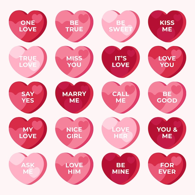 Free vector hand drawn flat design conversation hearts collection