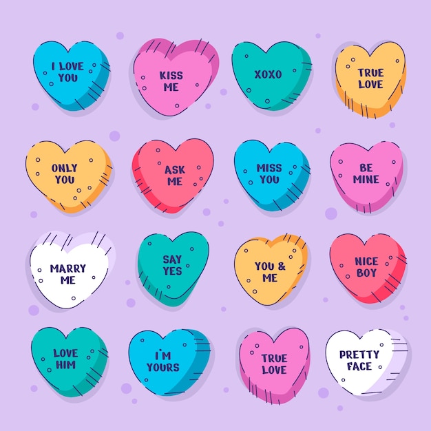 Free vector hand drawn flat design conversation hearts collection