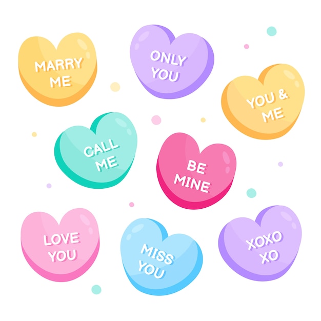 Hand drawn flat design conversation hearts illustration collection