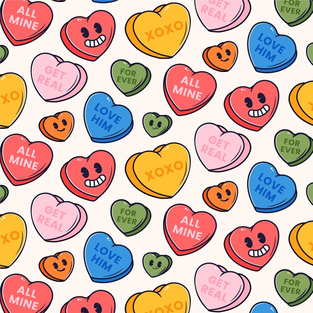 Hand drawn flat design conversation hearts illustration pattern