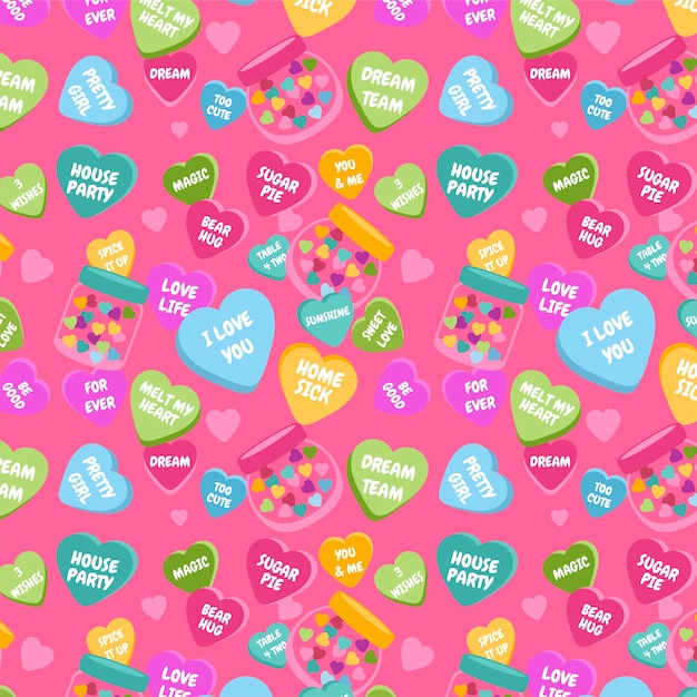 Hand drawn flat design conversation hearts pattern illustration