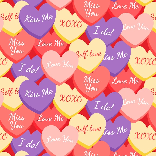 Hand drawn flat design conversation hearts pattern illustration