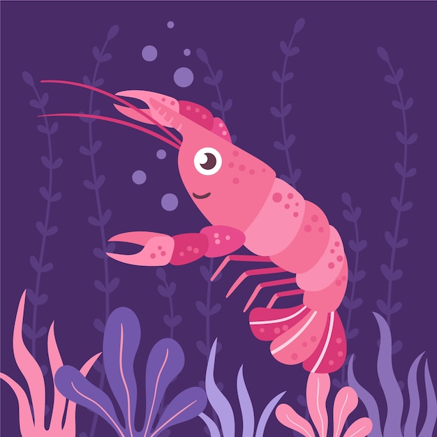 Hand drawn flat design crawfish illustration