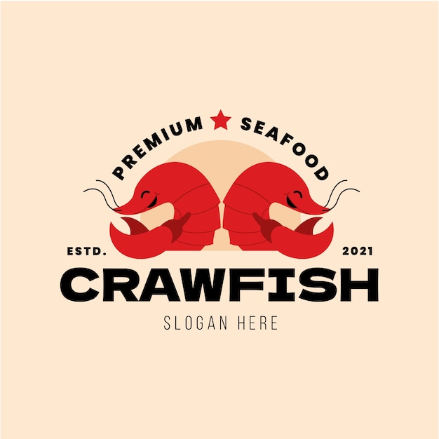 Hand drawn flat design crawfish logo