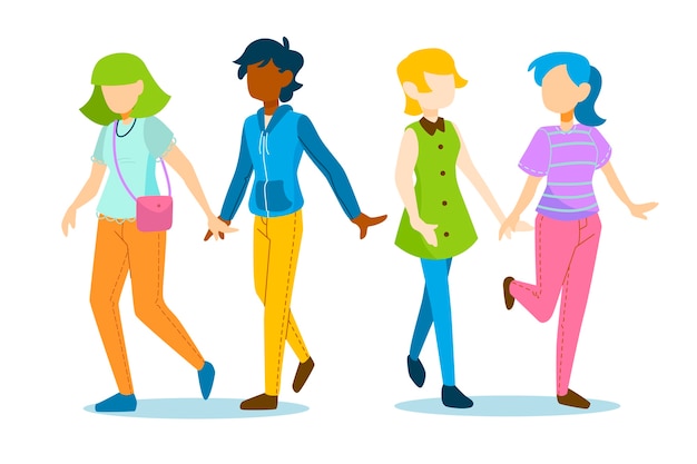 Hand drawn flat design crowd of people walking illustration