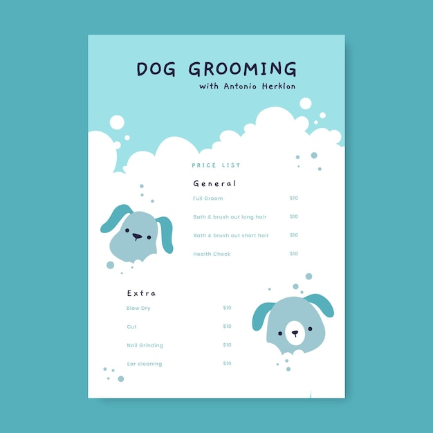 Hand-drawn flat design cute dog grooming price list