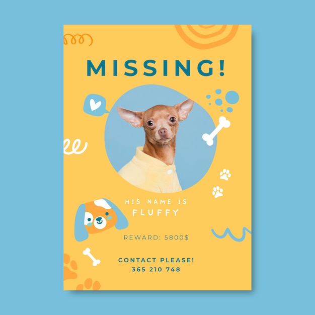 Hand-drawn flat design cute pastel lost dog poster