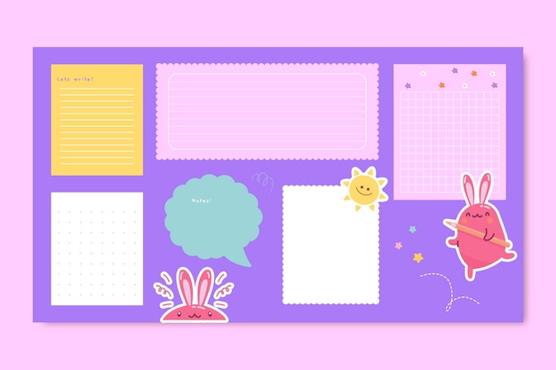 Hand-drawn flat design cute stickers desktop organizer wallpaper