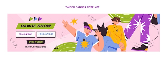 Free vector hand drawn flat design dance show twitch banner