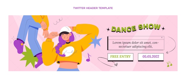 Free Vector hand drawn flat design dance show twitter header