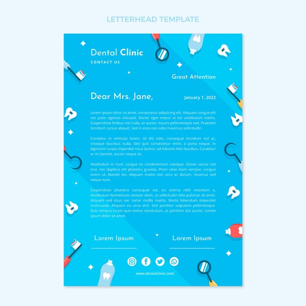 Hand drawn flat design dental clinic letterhead