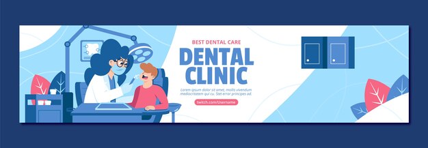 Hand drawn flat design dental clinic twitch banner