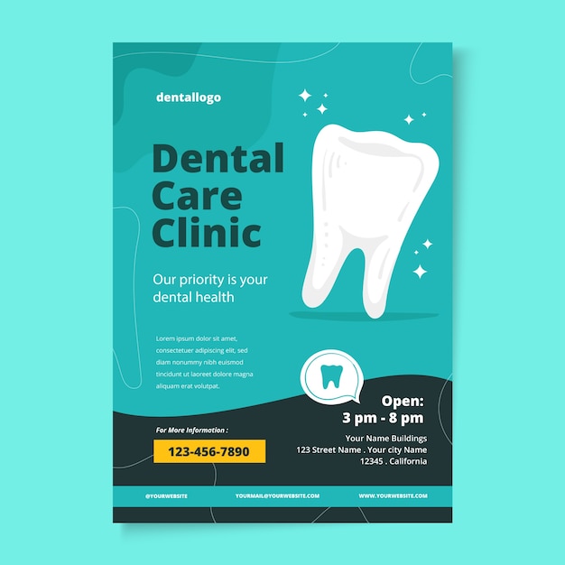 Hand drawn flat design dental flyer template