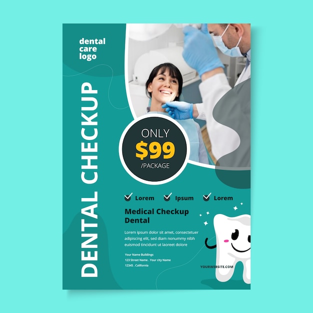 Free Vector hand drawn flat design dental flyer template