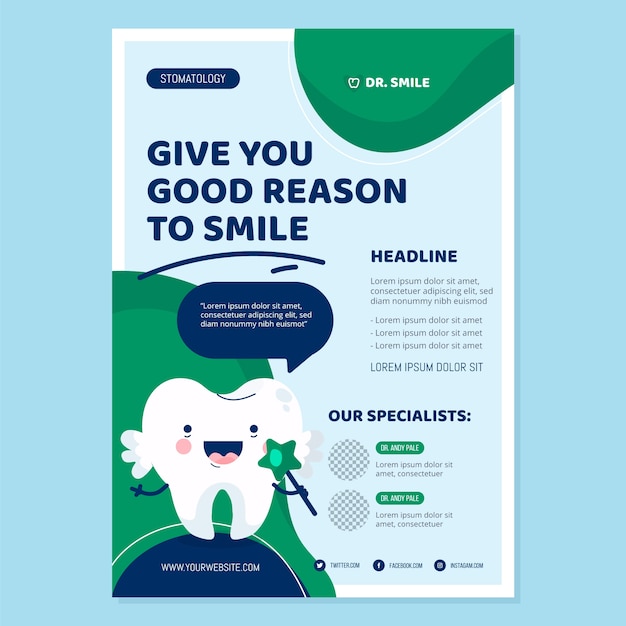 Hand drawn flat design dental flyer template