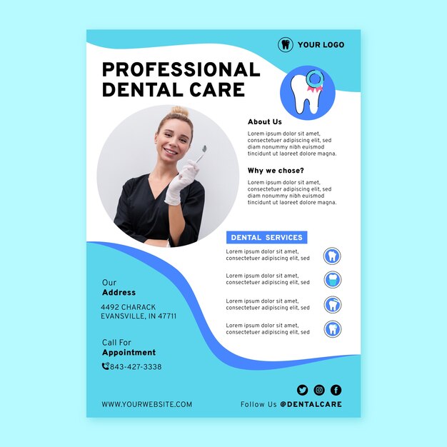 Hand drawn flat design dental flyer template