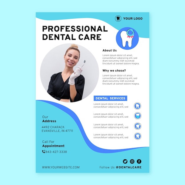 Hand drawn flat design dental flyer template