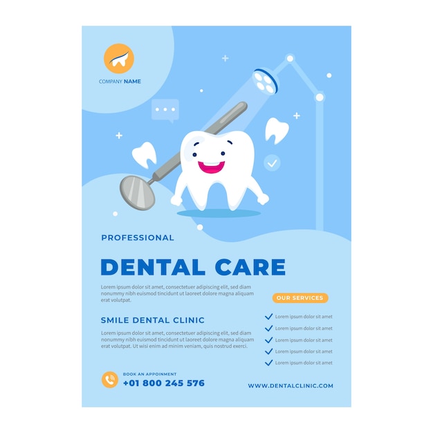 Hand drawn flat design dental flyer template