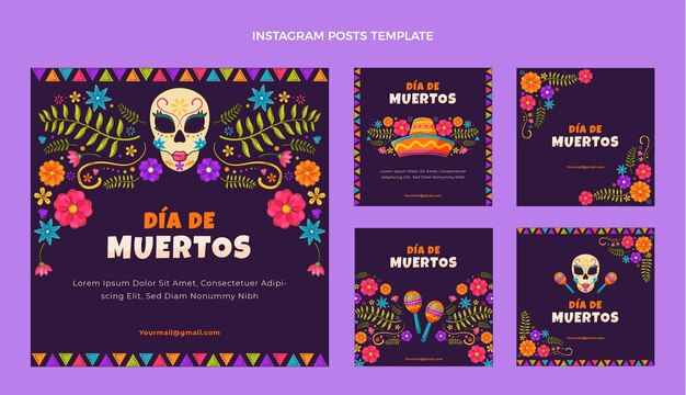 Hand drawn flat design dia de muertos ig post