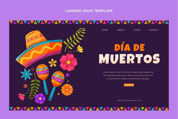 Hand drawn flat design dia de muertos landing page