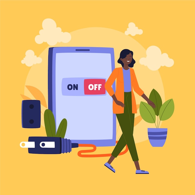 Hand drawn flat design digital detox illustration