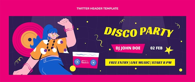 Hand drawn flat design disco party template