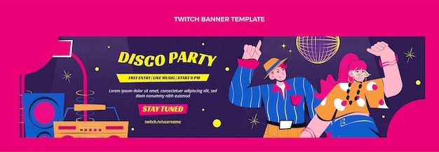 Hand drawn flat design disco party template