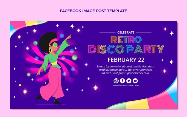 Hand drawn flat design disco party template