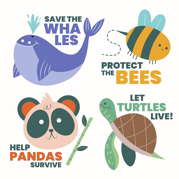 Hand drawn flat design ecology badges